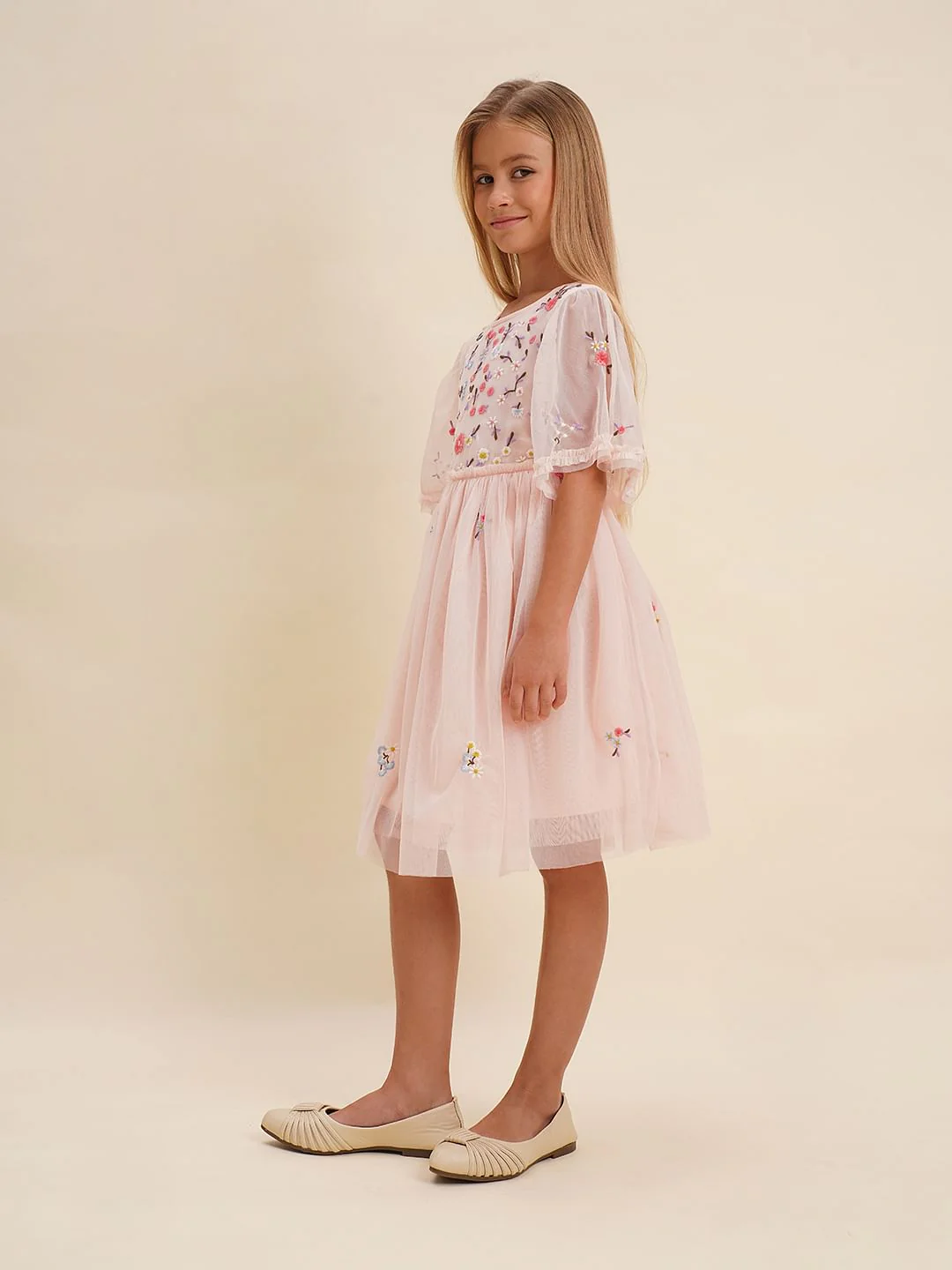 Girls Pink Floral Fit & Flare Dress - Image 5