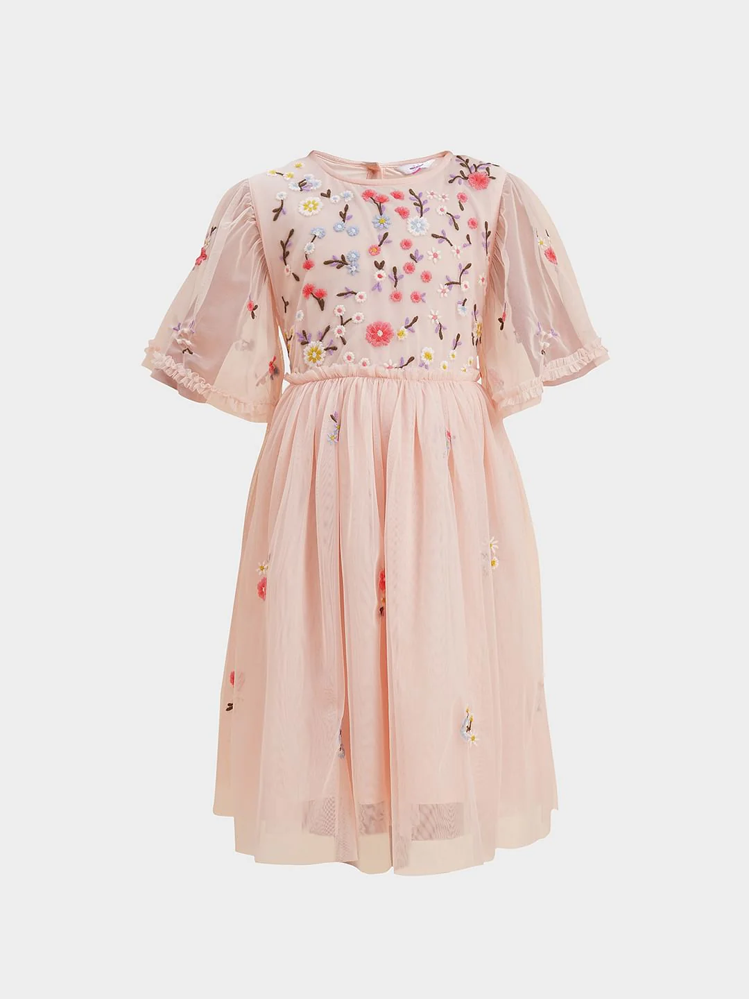 Girls Pink Floral Fit & Flare Dress - Image 6
