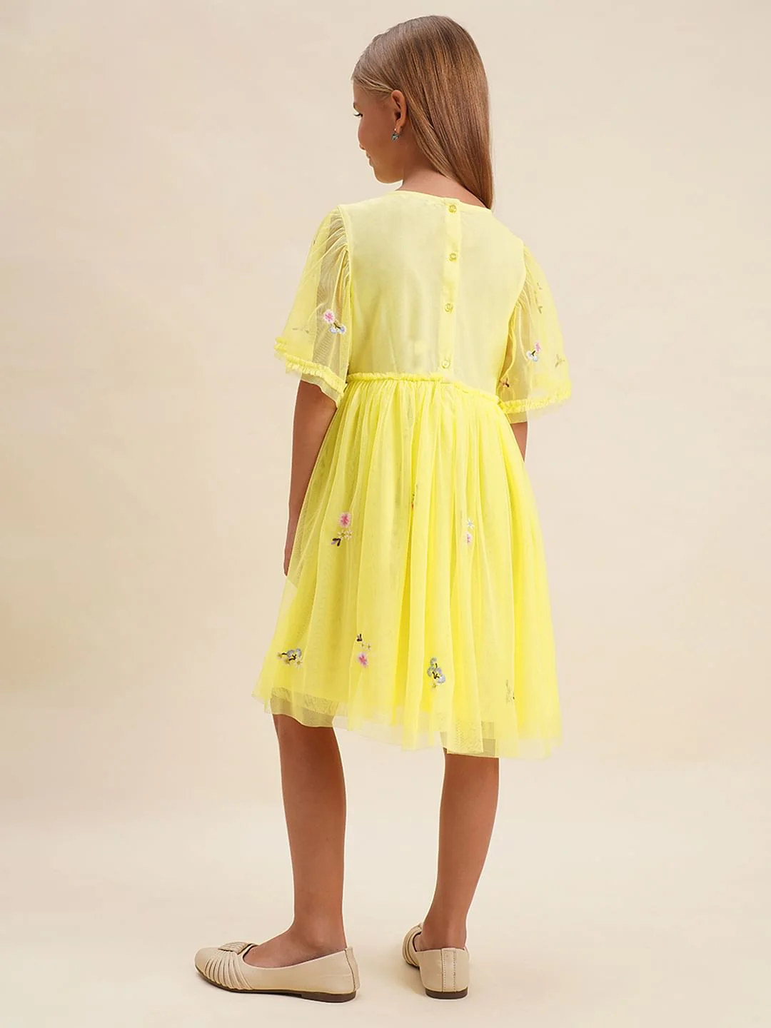 Girls Yellow Floral Fit & Flare Dress - Image 3
