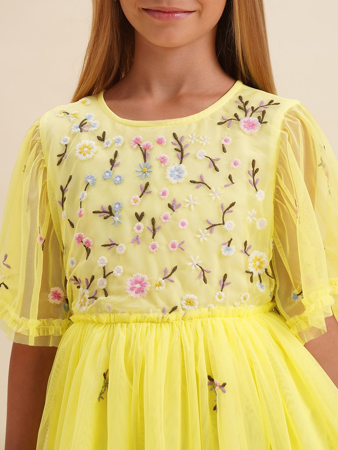 Girls Yellow Floral Fit & Flare Dress - Image 4