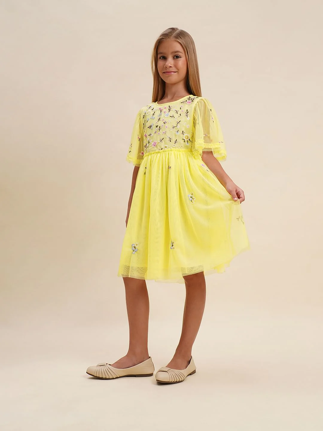 Girls Yellow Floral Fit & Flare Dress - Image 5