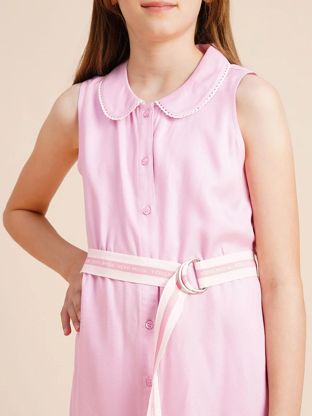 Girls Pink Belted Shirt Dress - Image 4