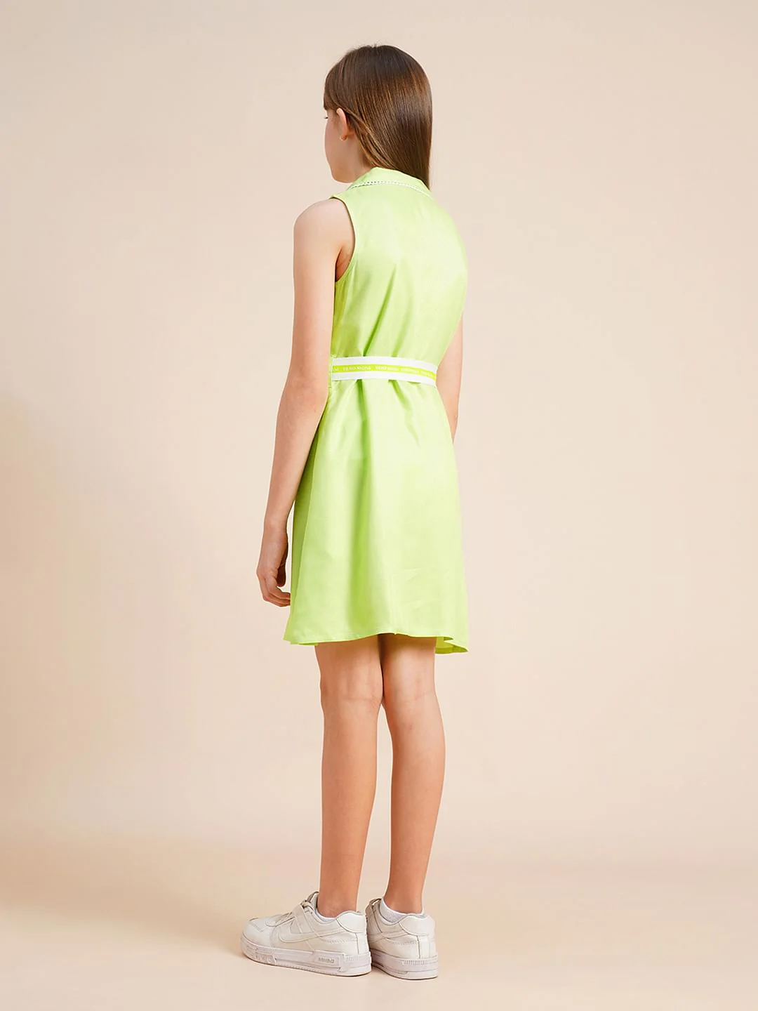 Girls Green Belted Shirt Dress - Image 3