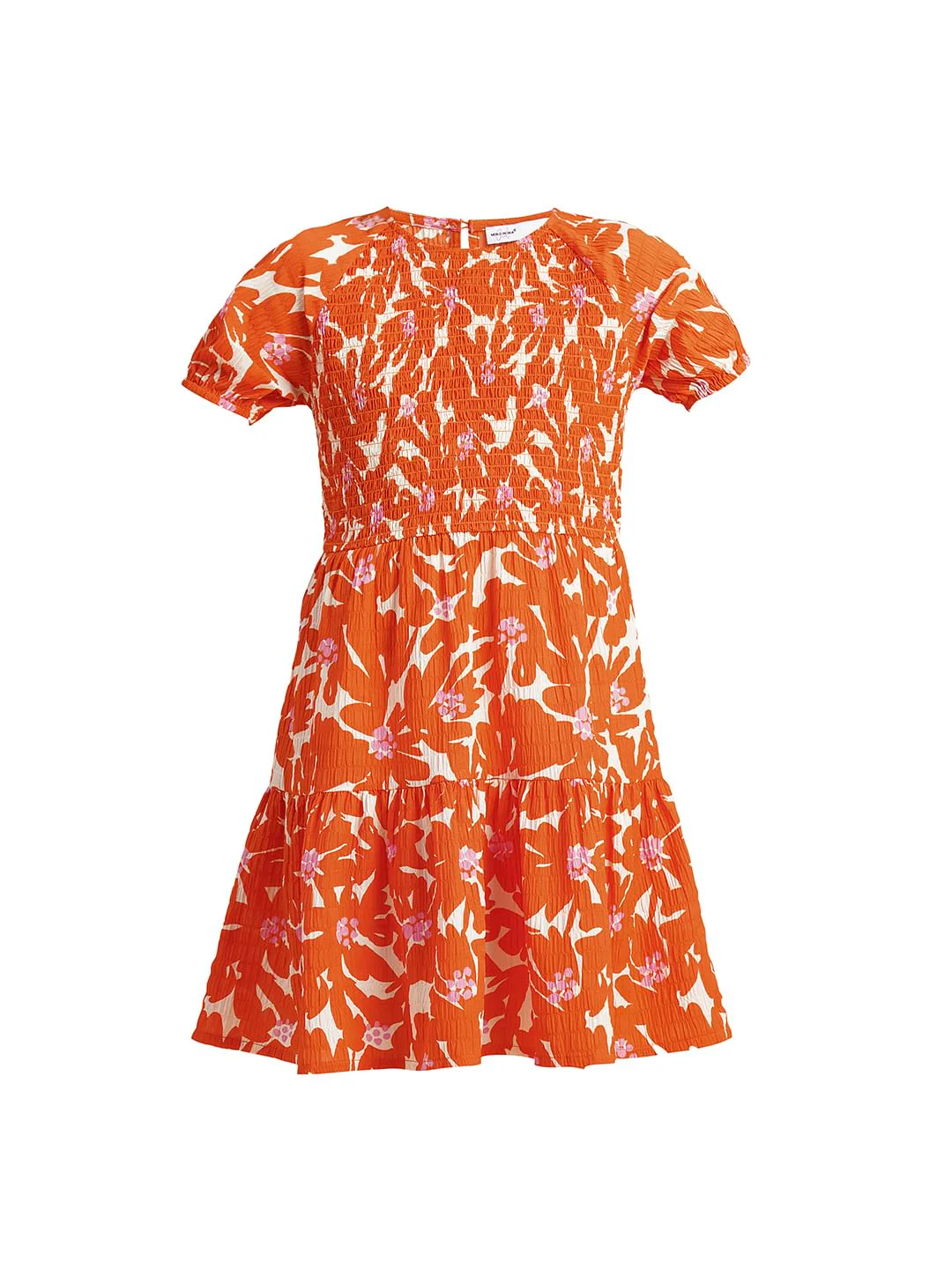 Girls Orange Printed Flared Dress - Image 6