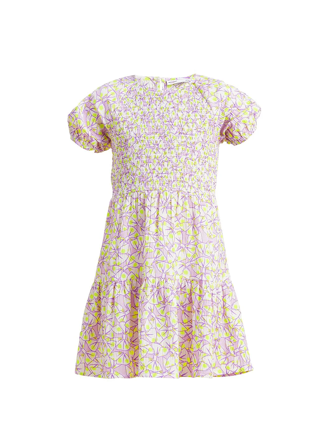 Girls White Printed Smocked Dress - Image 6
