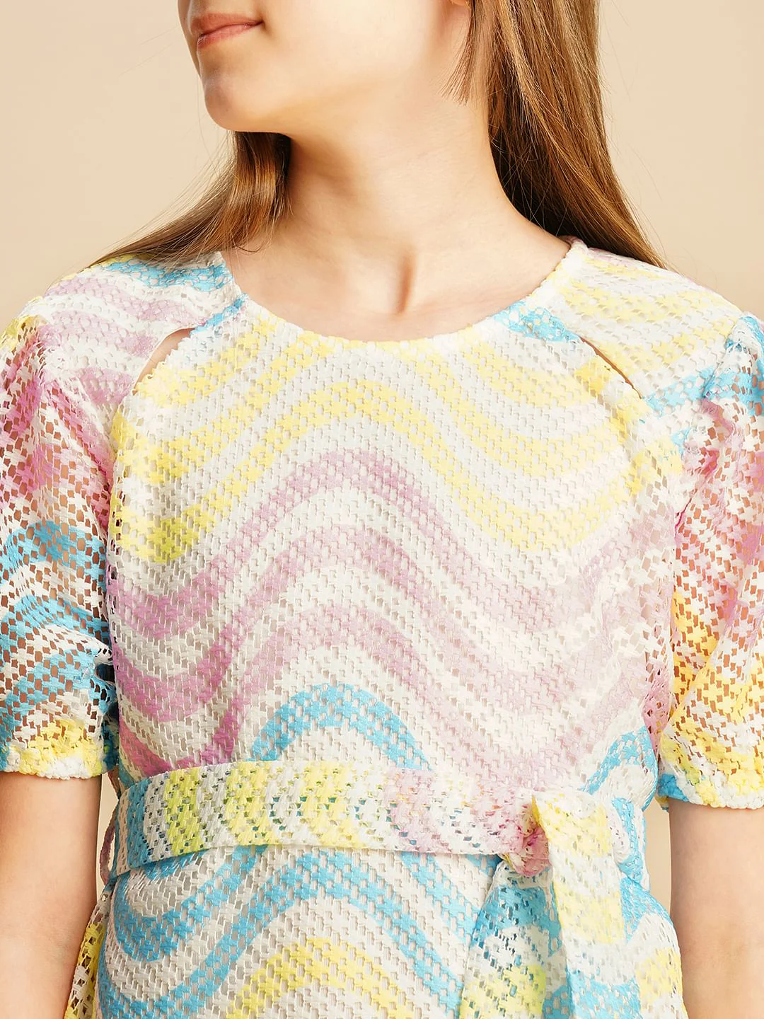 Girls Multi-Colour Puff Sleeves Printed Dress - Image 4