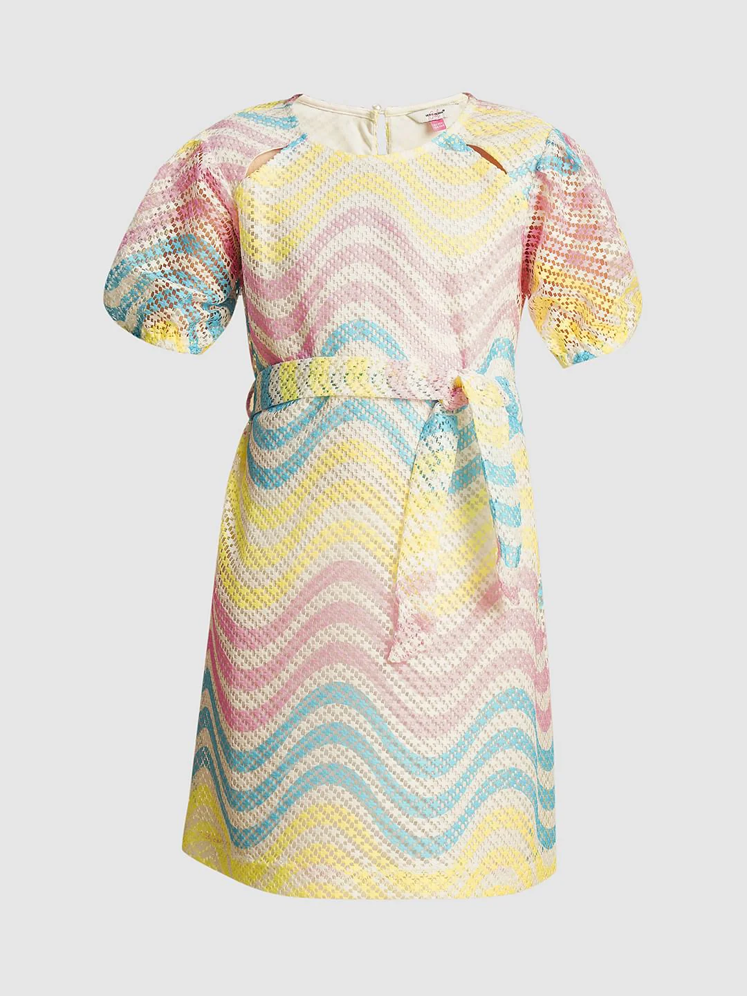 Girls Multi-Colour Puff Sleeves Printed Dress - Image 6