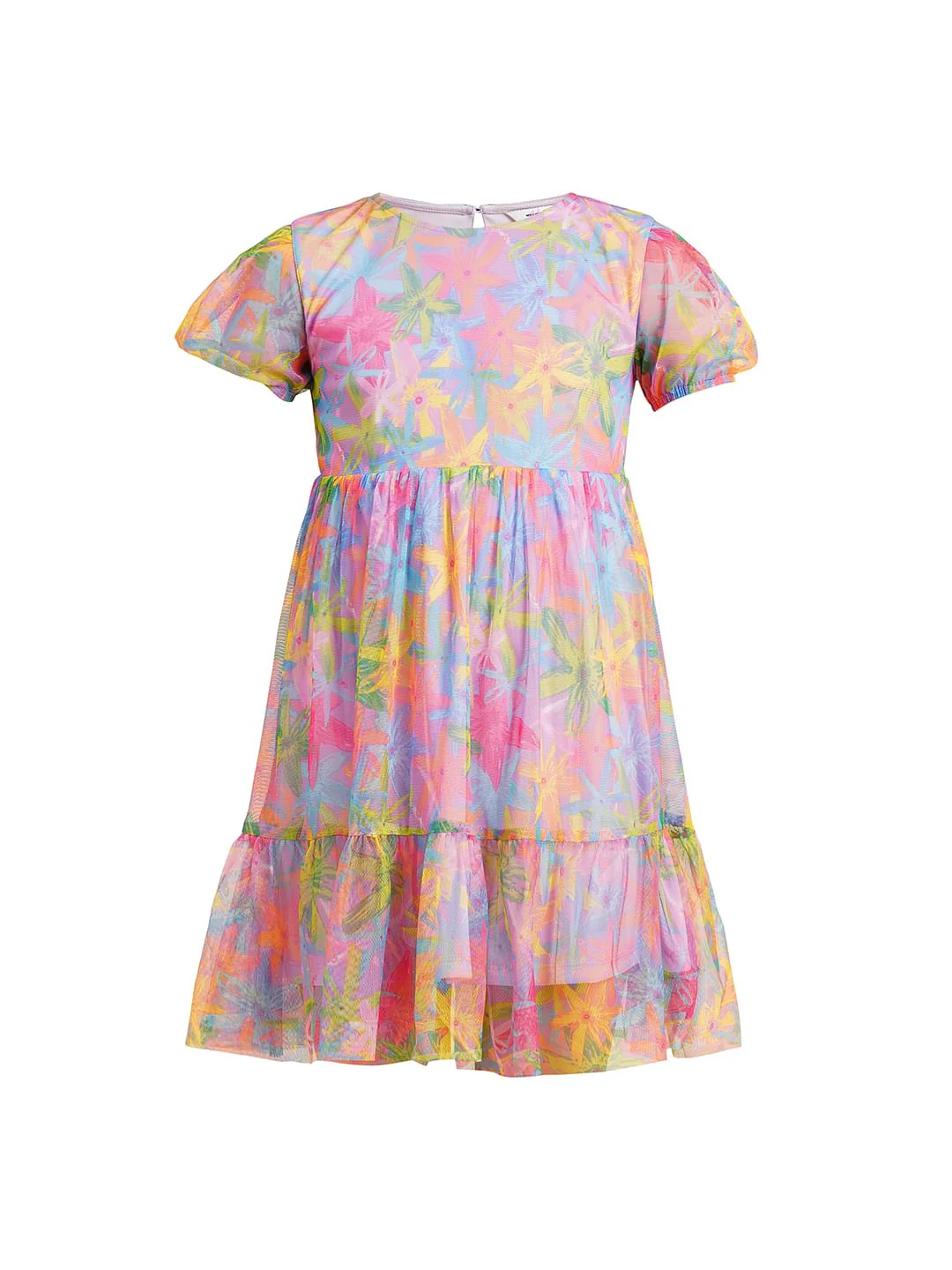 Girls Lilac Printed Mesh Dress - Image 6