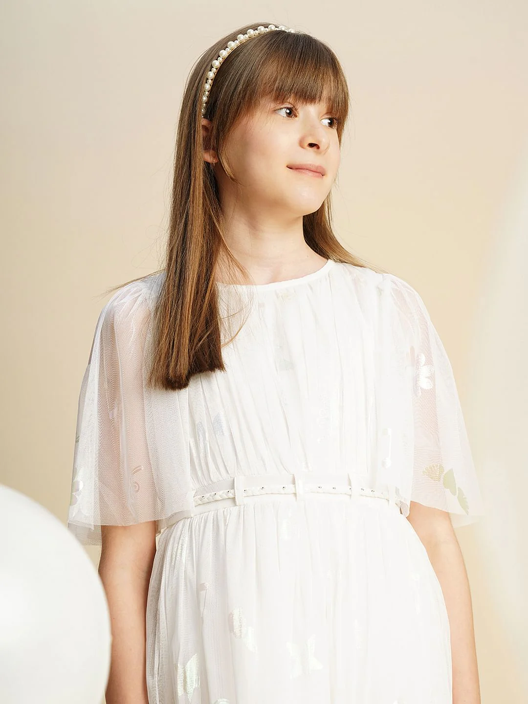 Girls White Mesh Layered Dress