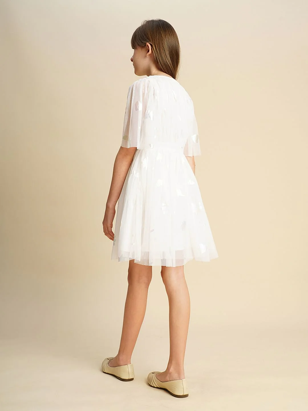 Girls White Mesh Layered Dress - Image 3