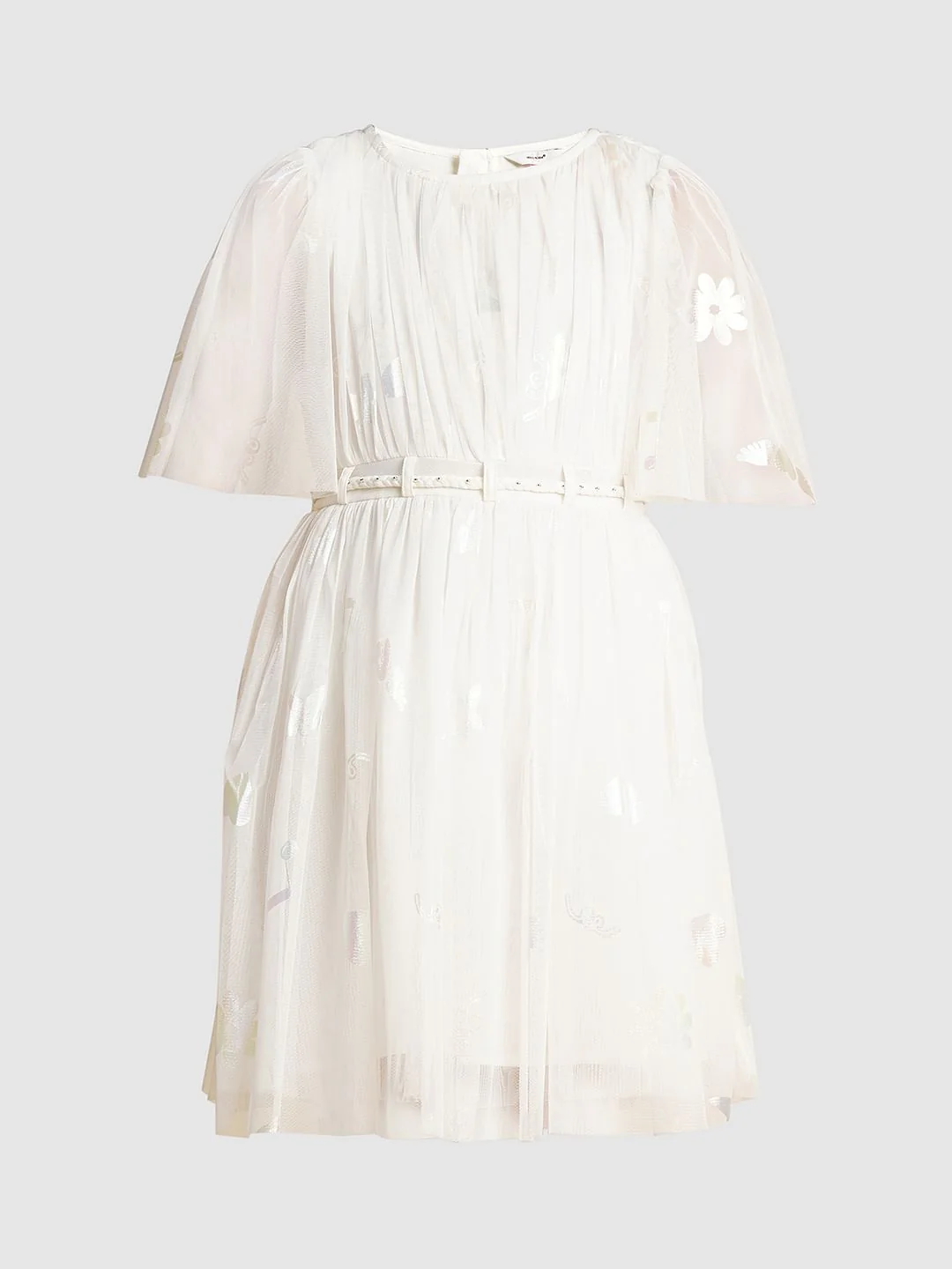 Girls White Mesh Layered Dress - Image 6
