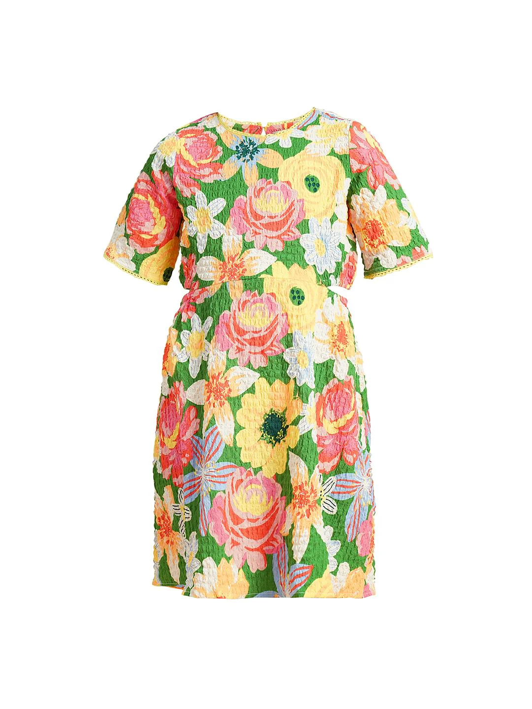 Girls Green Printed Waist Cut-Out Dress - Image 6