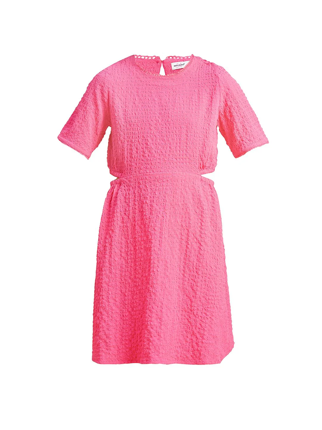 Girls Pink Textured Waist Cut-Out Dress - Image 6