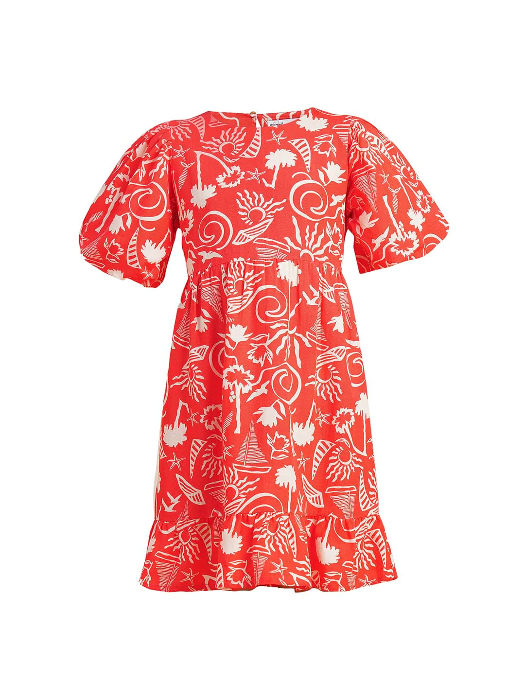 Girls Coral Puff Sleeves Printed Dress - Image 6