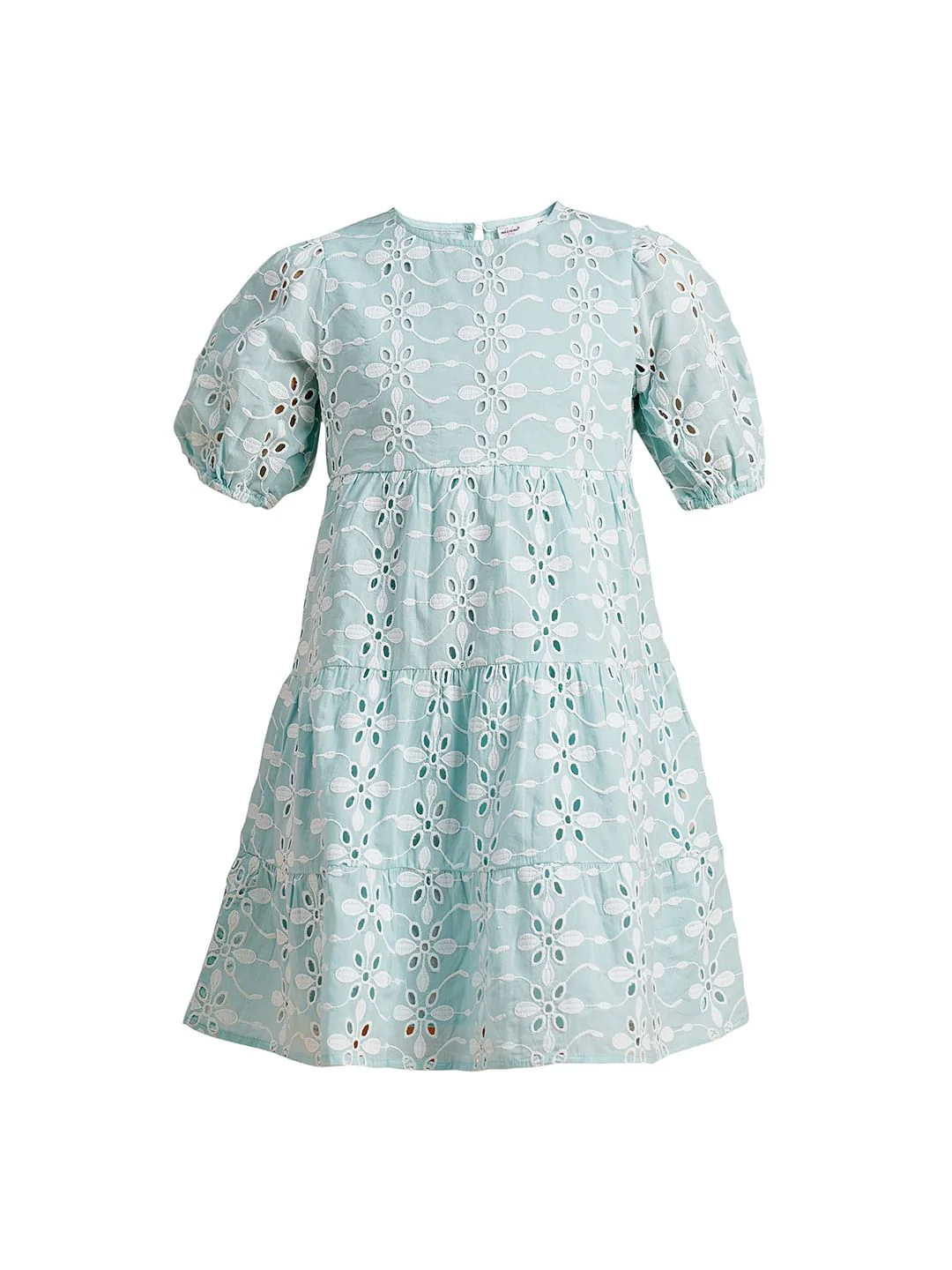 Girls Blue Schiffli Textured Dress - Image 6