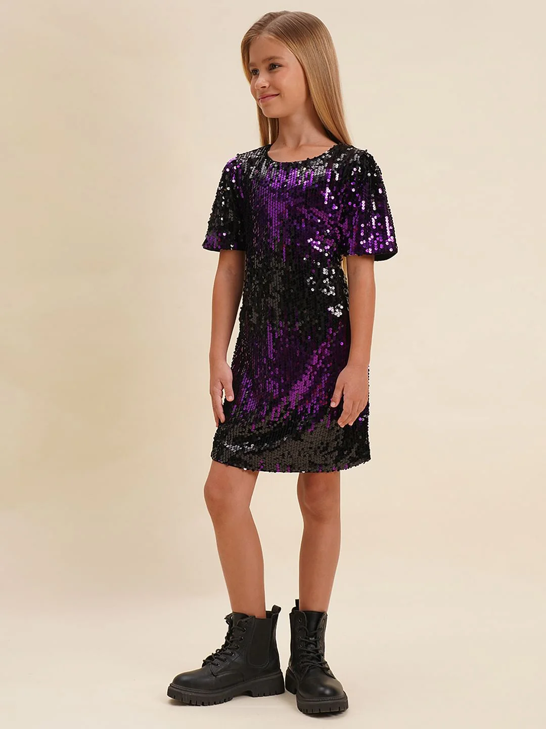 Girls Black Sequined Sheath Dress - Image 2
