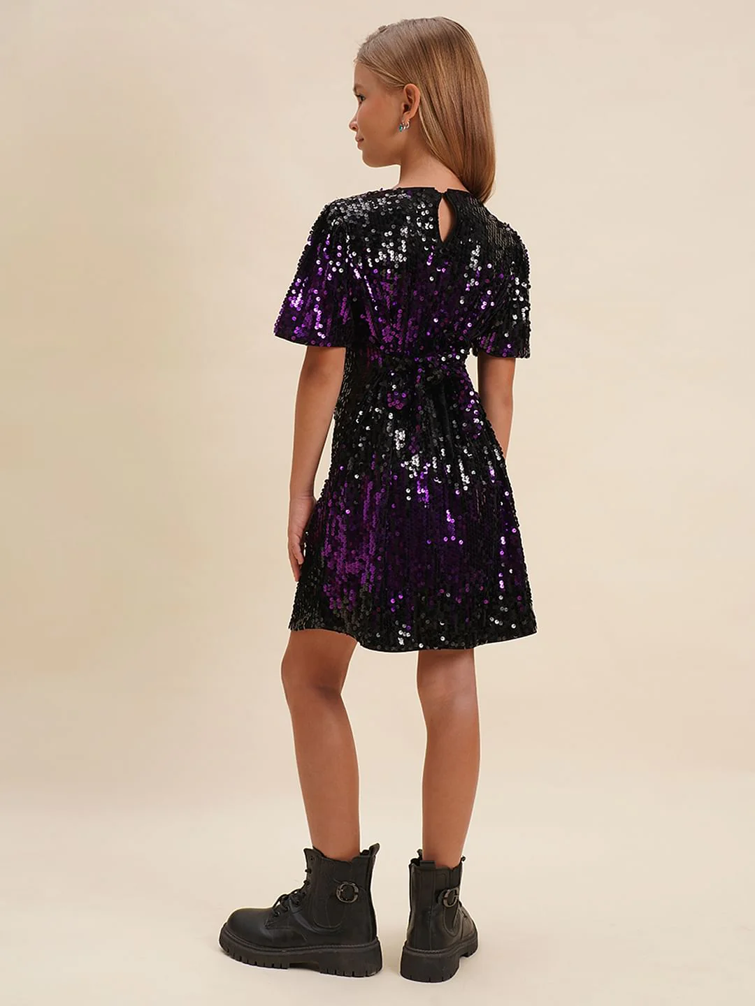 Girls Black Sequined Sheath Dress - Image 3