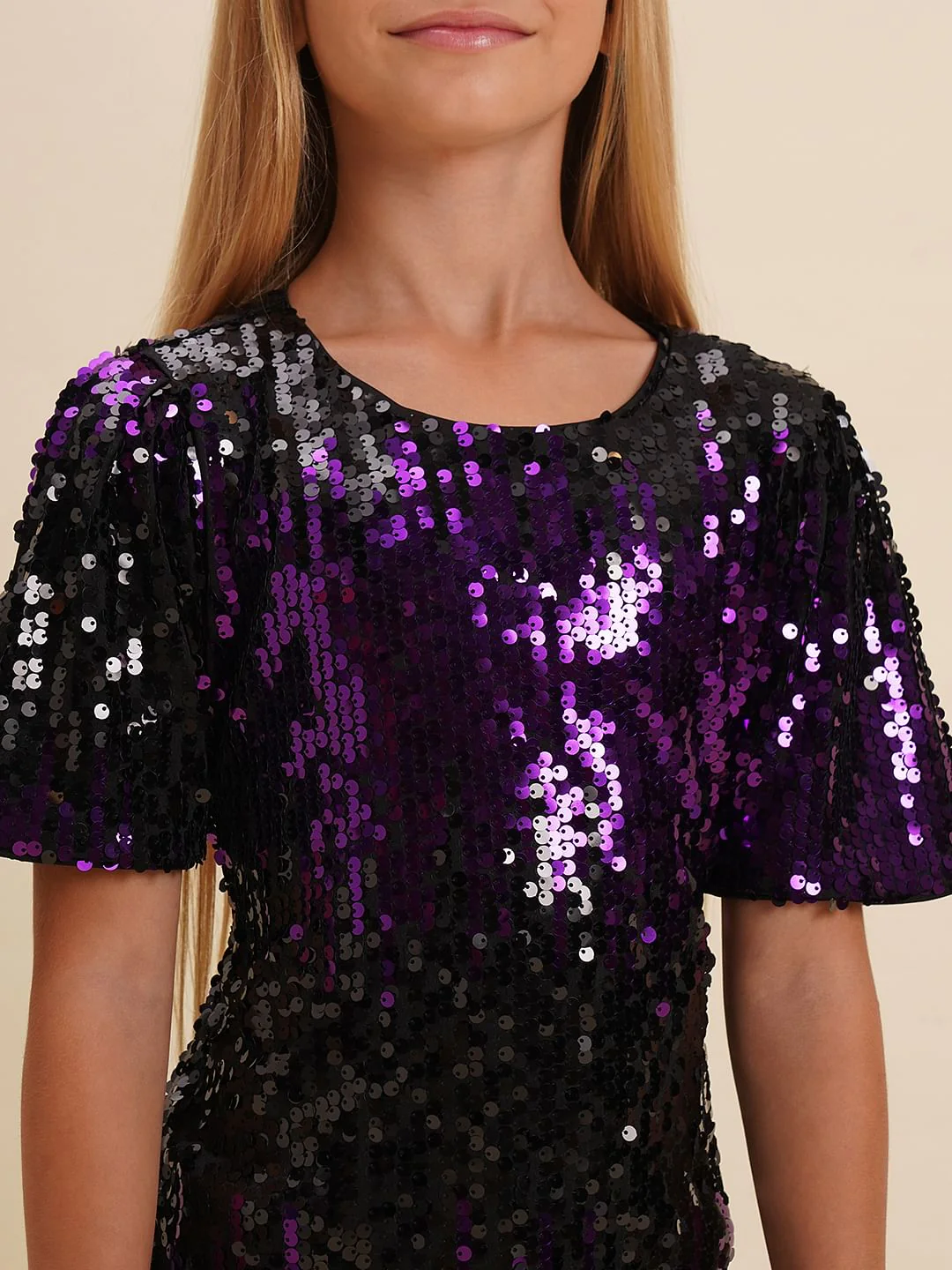 Girls Black Sequined Sheath Dress - Image 4