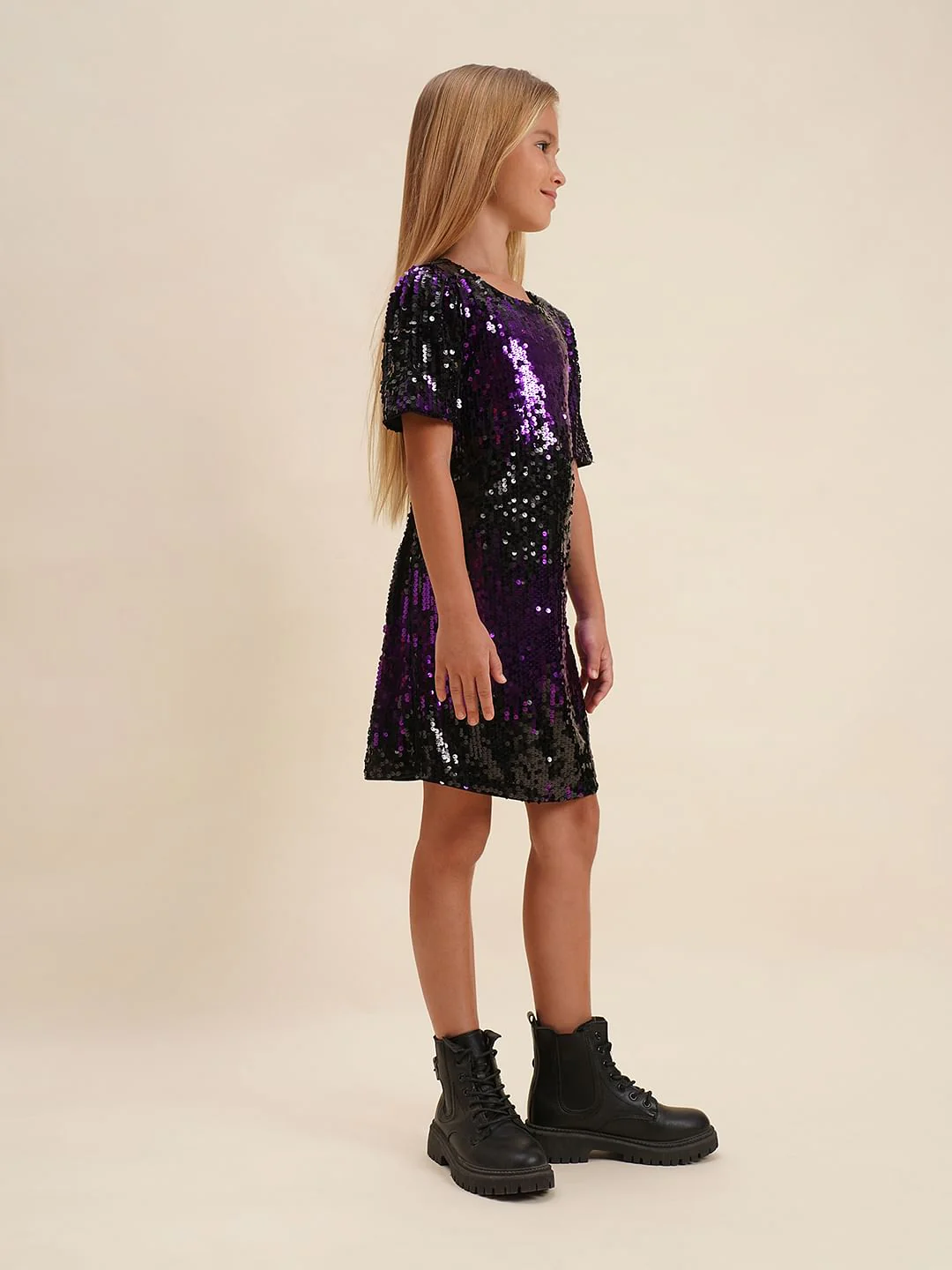 Girls Black Sequined Sheath Dress - Image 5