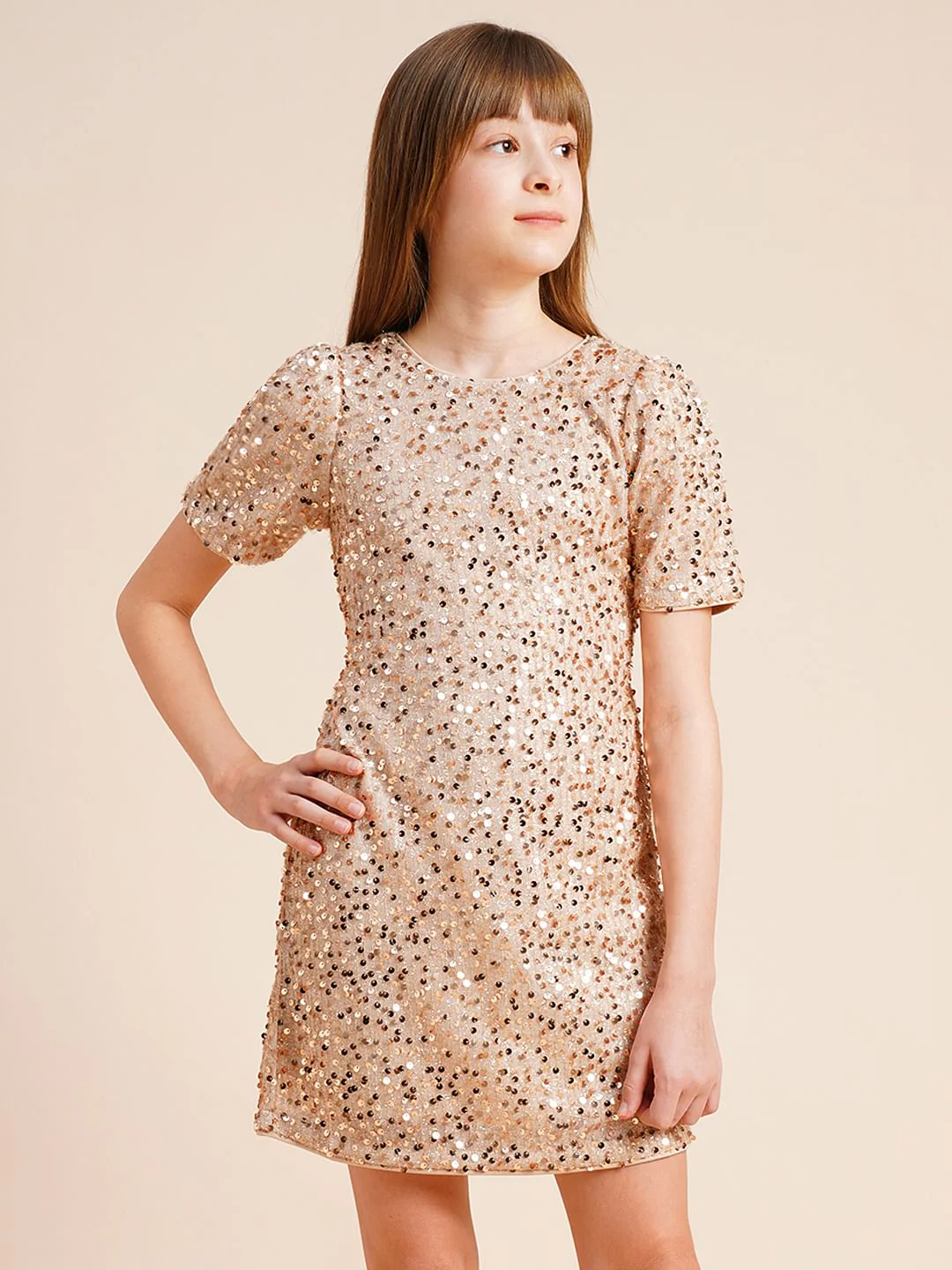 Girls Golden Sequined Dress - Image 2