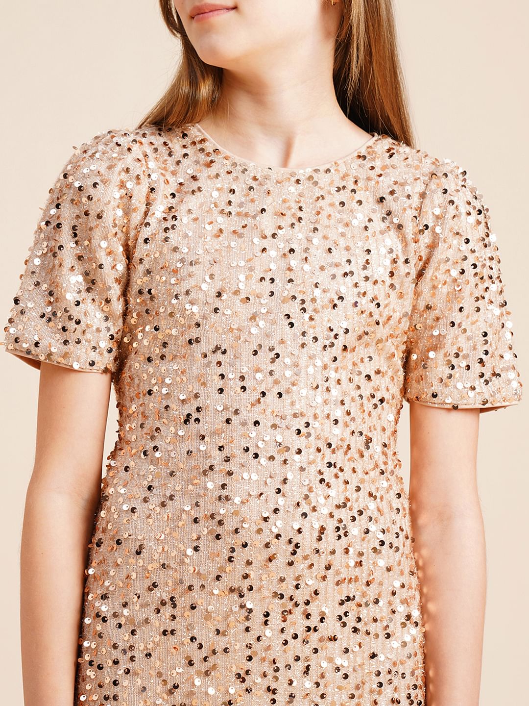 Girls Golden Sequined Dress - Image 4