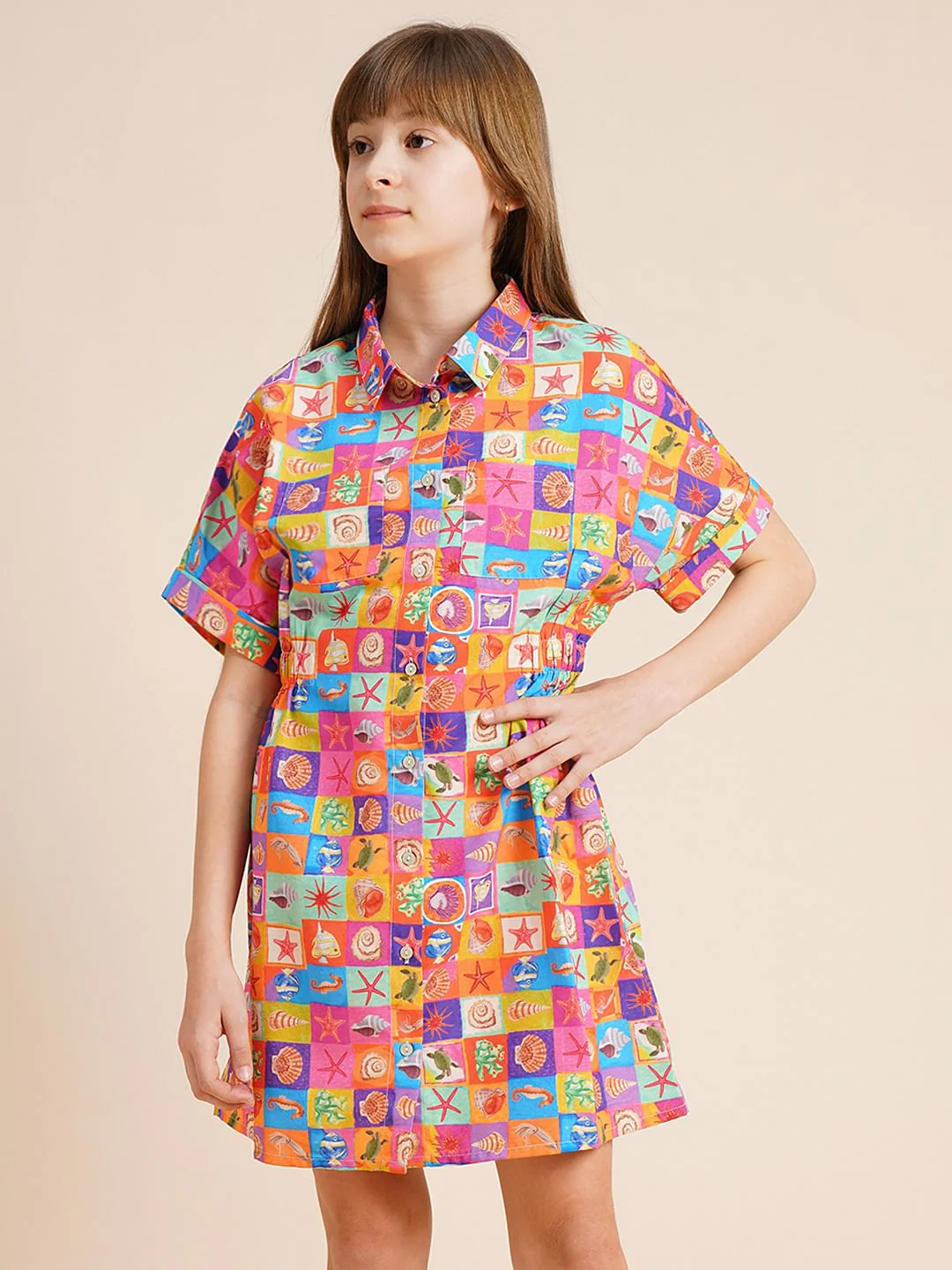 Girls Red Printed Shirt Dress - Image 2