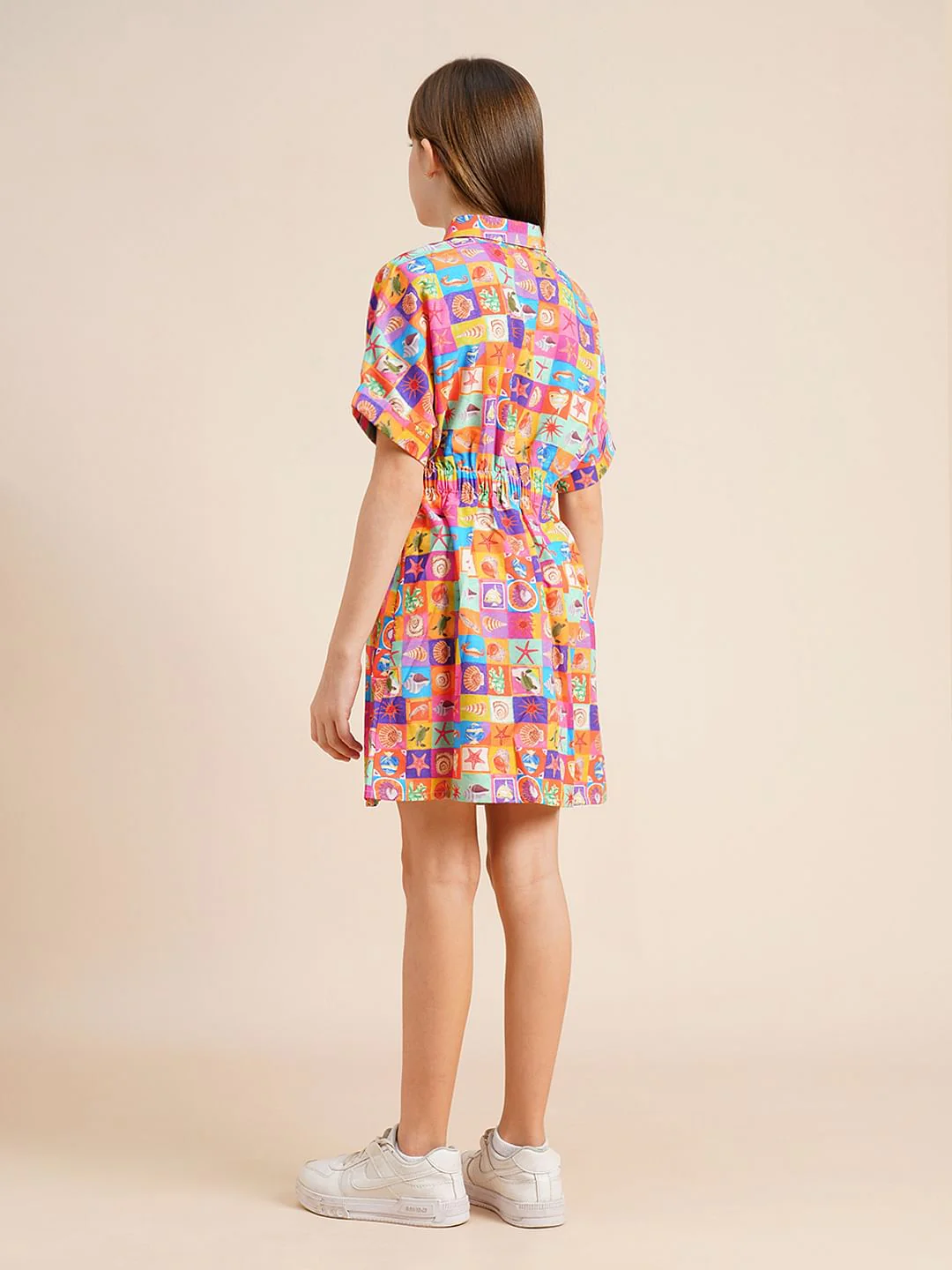 Girls Red Printed Shirt Dress - Image 3