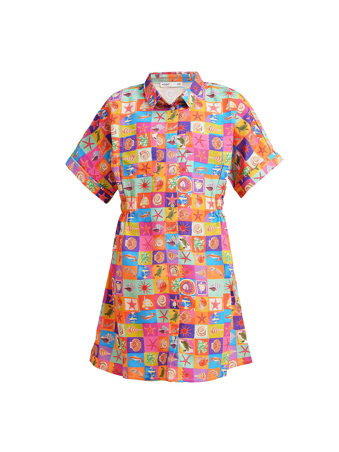 Girls Red Printed Shirt Dress - Image 6