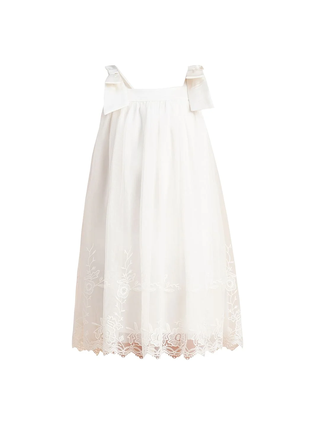 Girls White Textured Bow Detail Dress - Image 6