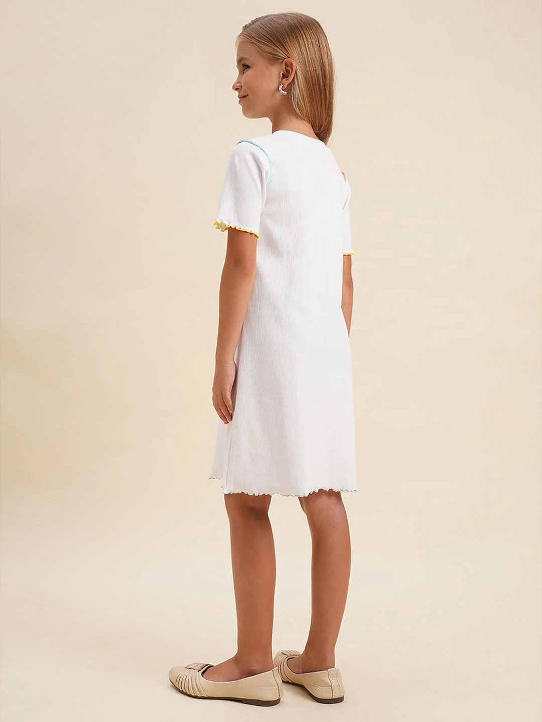 Girls White Printed Shift Dress - Image 3