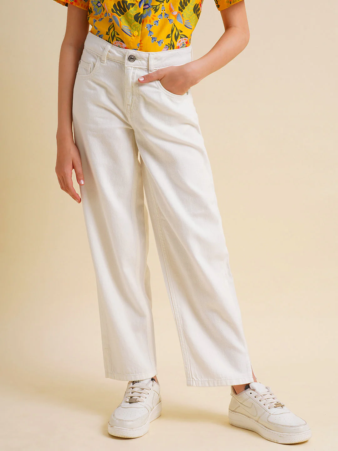 Girls White High Rise Wide Leg Jeans - Image 2