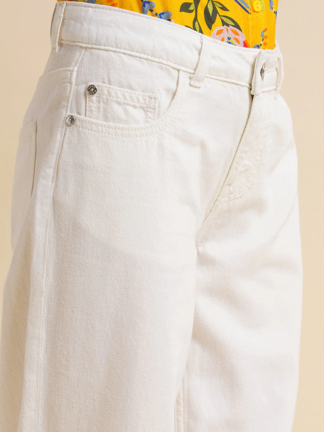 Girls White High Rise Wide Leg Jeans - Image 4
