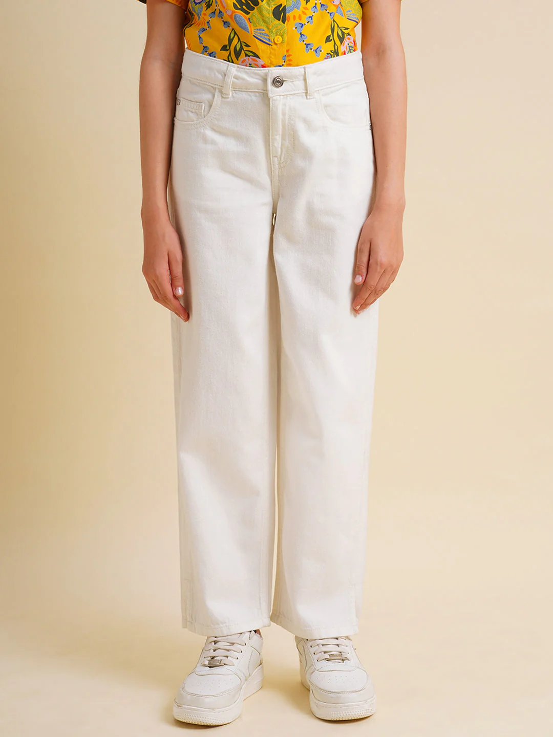Girls White High Rise Wide Leg Jeans - Image 6
