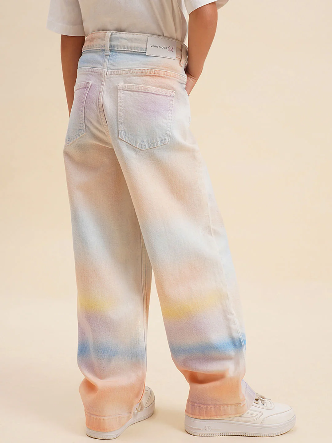 Girls Light Blue Tropical Print Wide Leg Jeans - Image 3