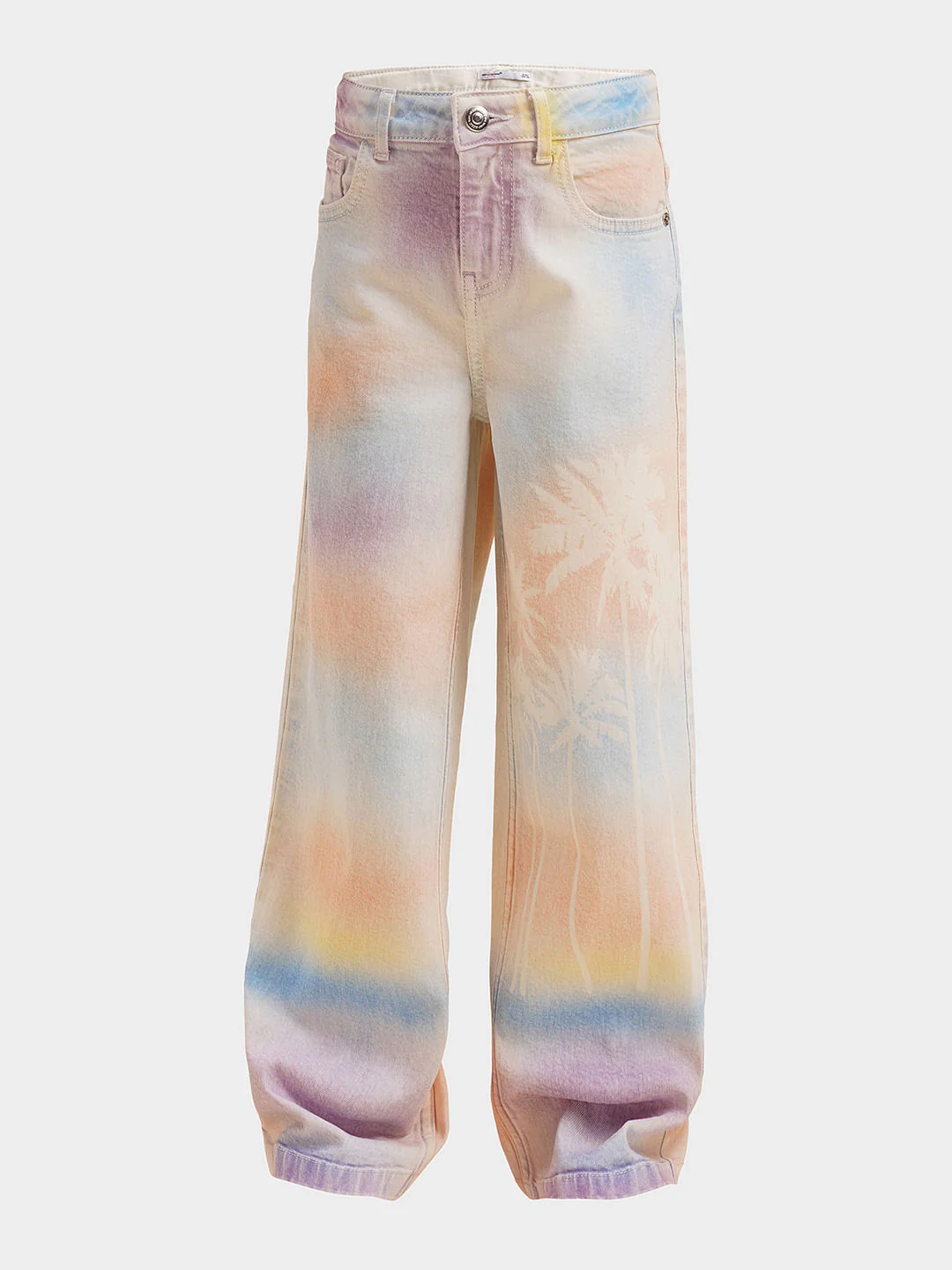 Girls Light Blue Tropical Print Wide Leg Jeans - Image 5