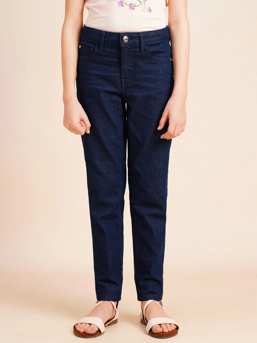 Girls Dark Blue Mid Rise Skinny Jeans - Image 2