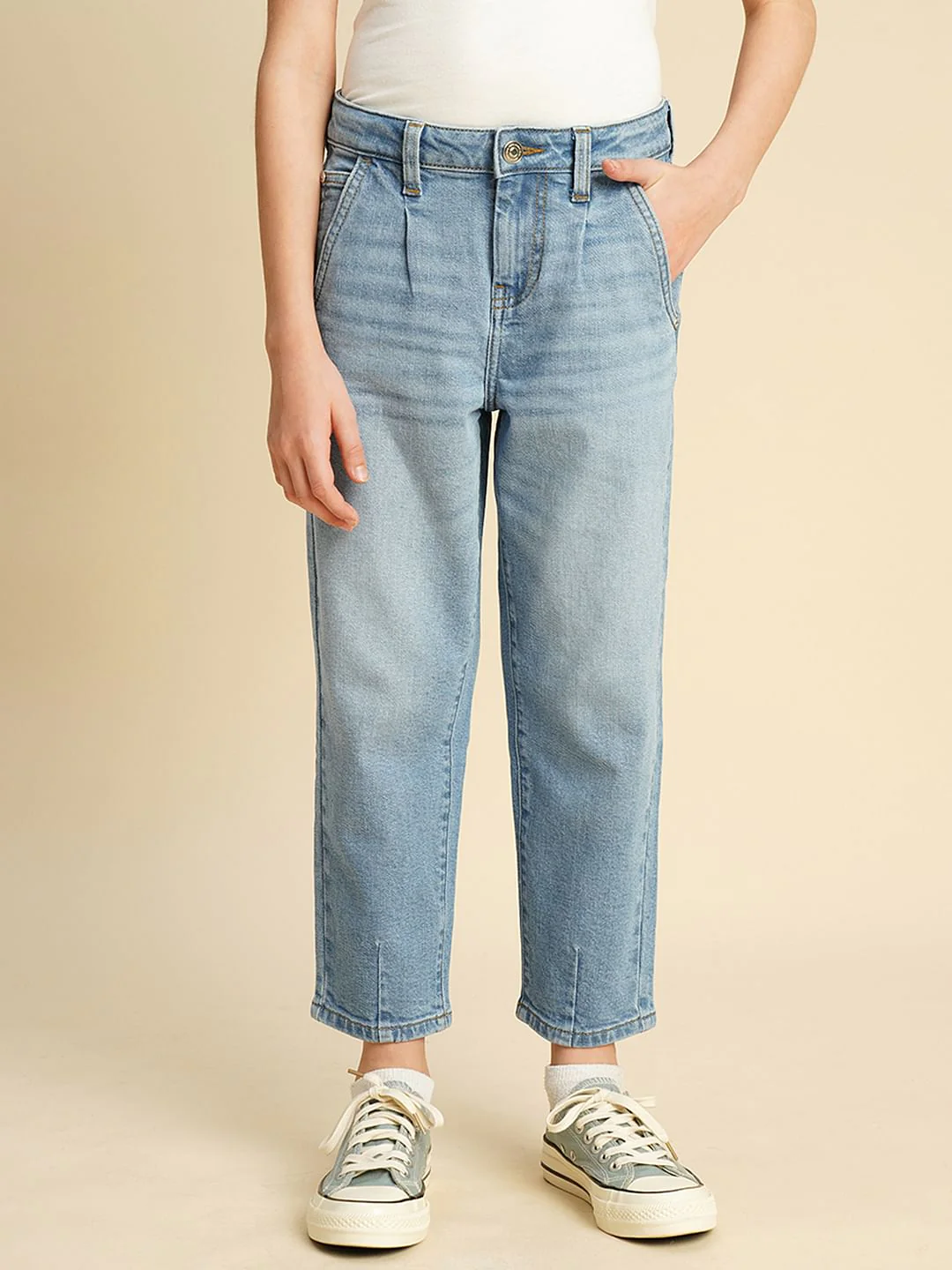 Girls Light Blue High Rise Mom Fit Jeans - Image 2