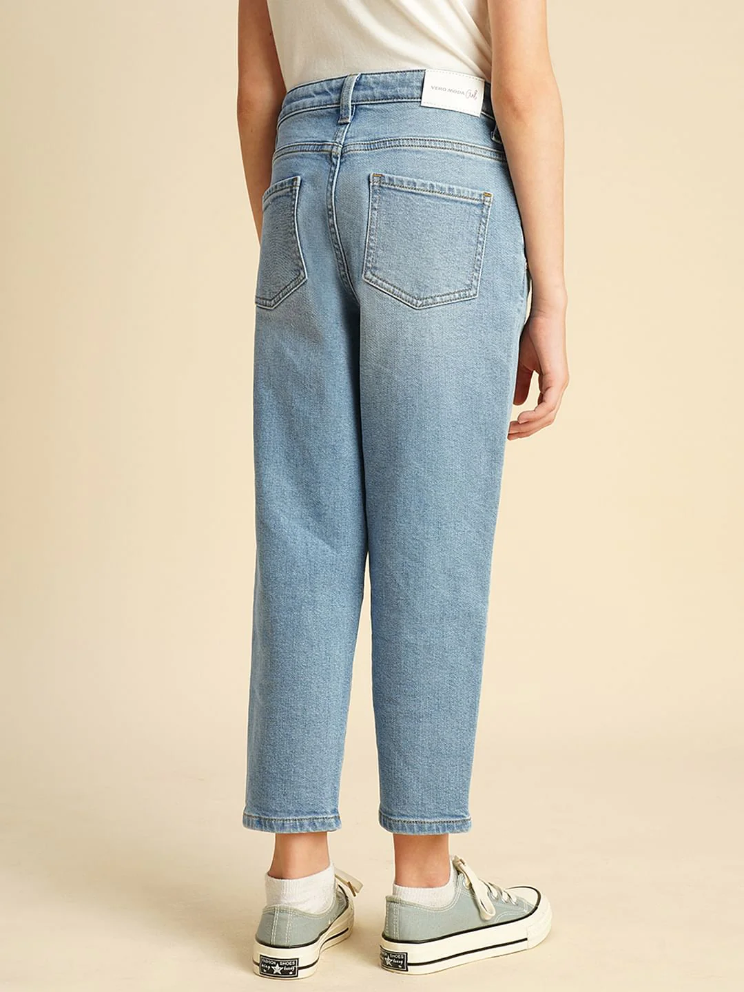 Girls Light Blue High Rise Mom Fit Jeans - Image 3
