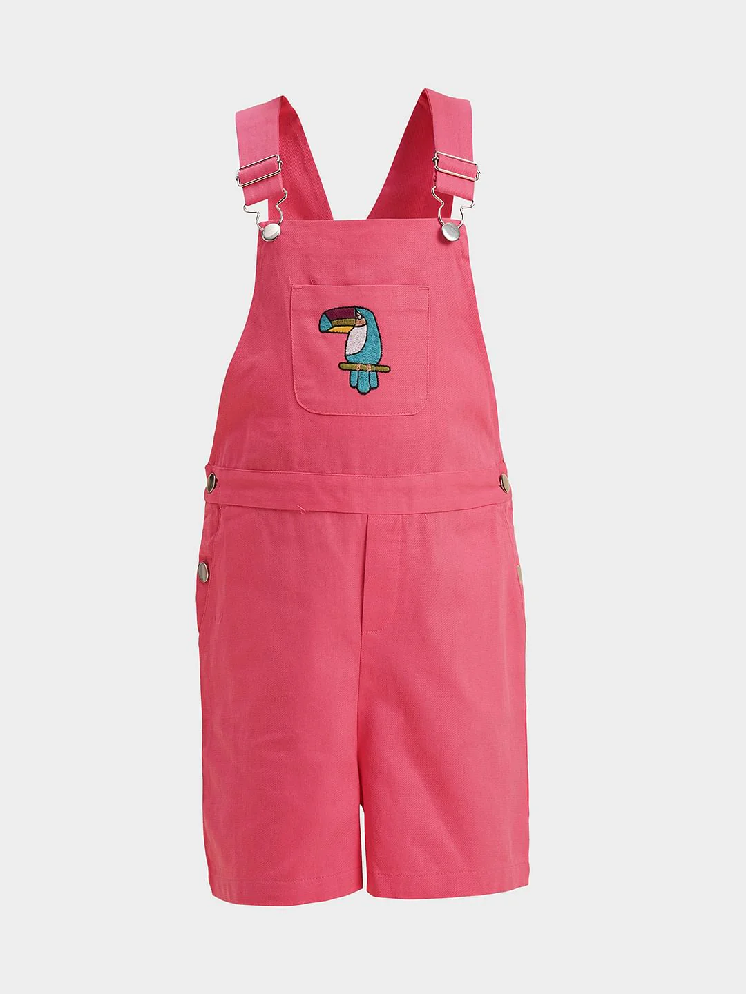 Girls Pink Printed Cotton Dungaree - Image 6
