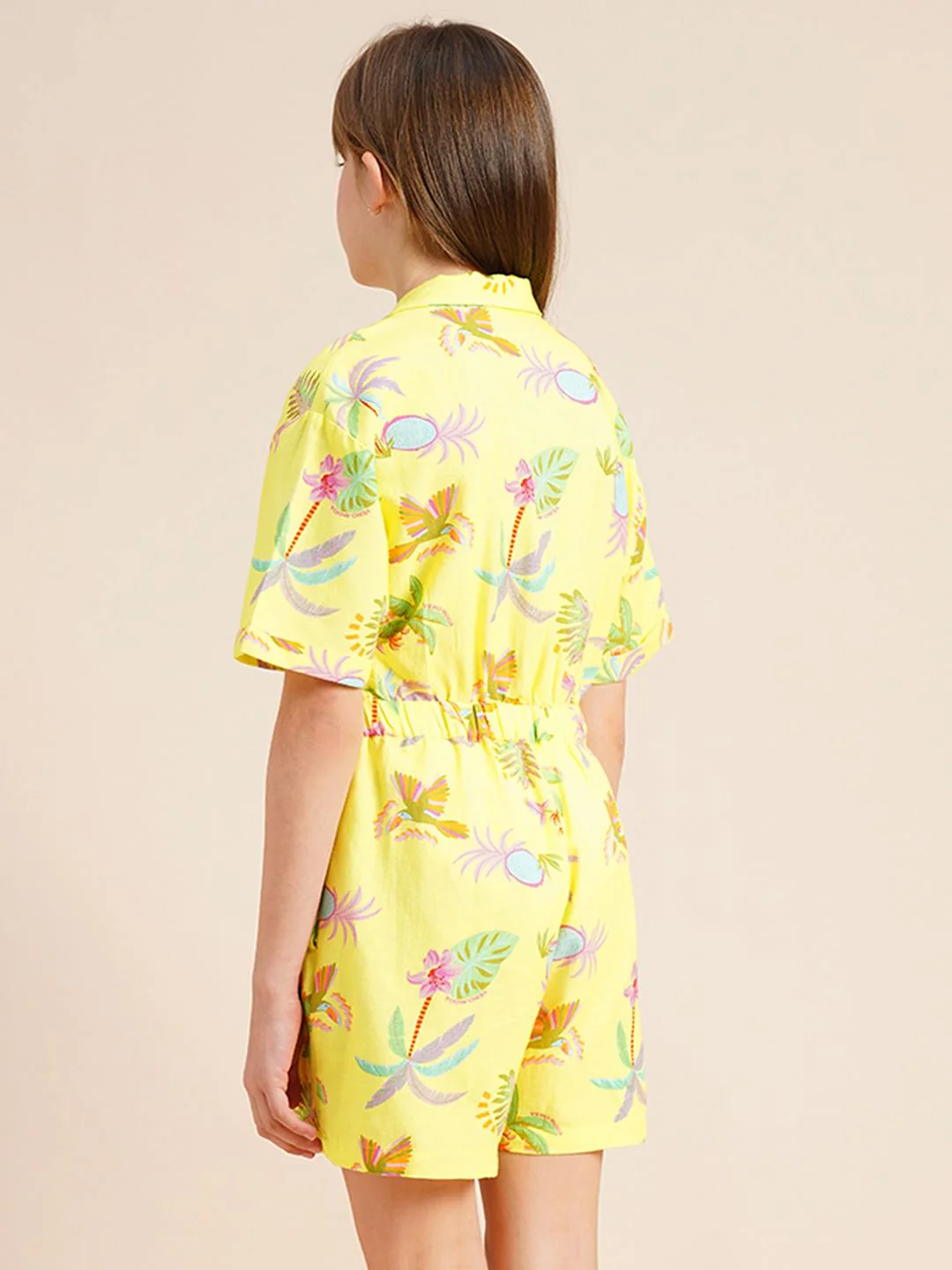 Girls Yellow Tropical Print Playsuit - Image 3