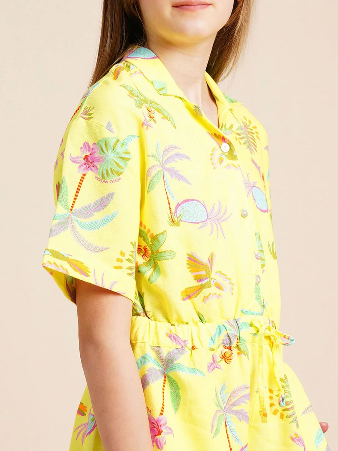 Girls Yellow Tropical Print Playsuit - Image 4