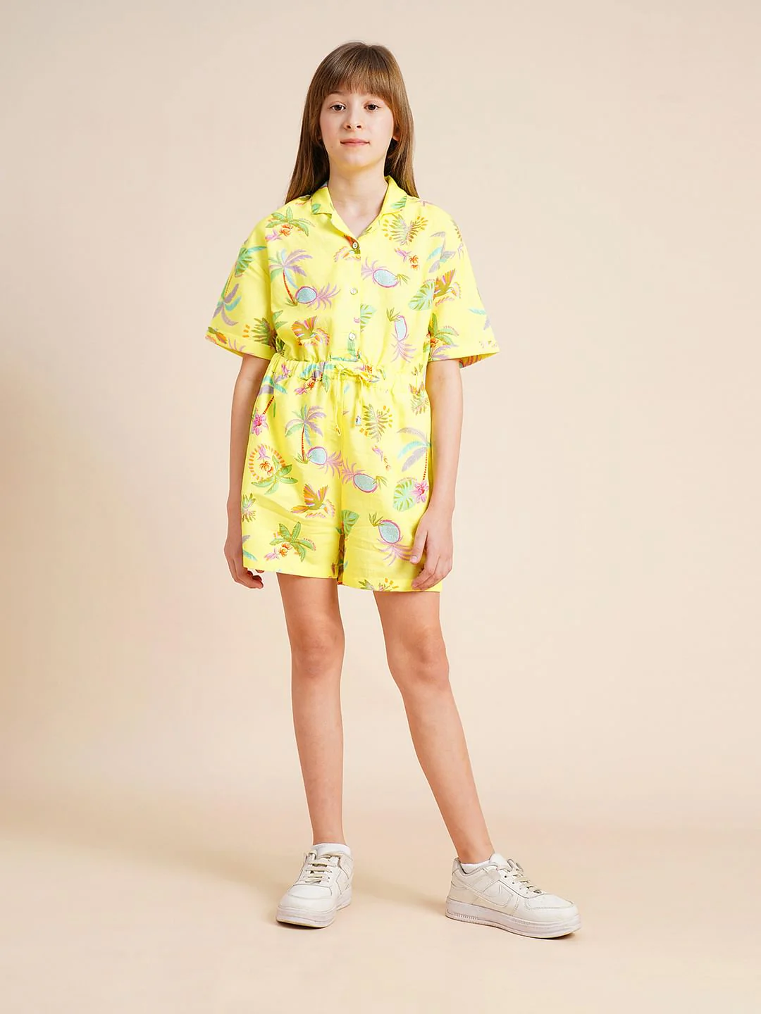 Girls Yellow Tropical Print Playsuit - Image 5