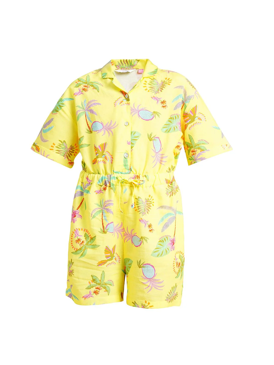 Girls Yellow Tropical Print Playsuit - Image 6