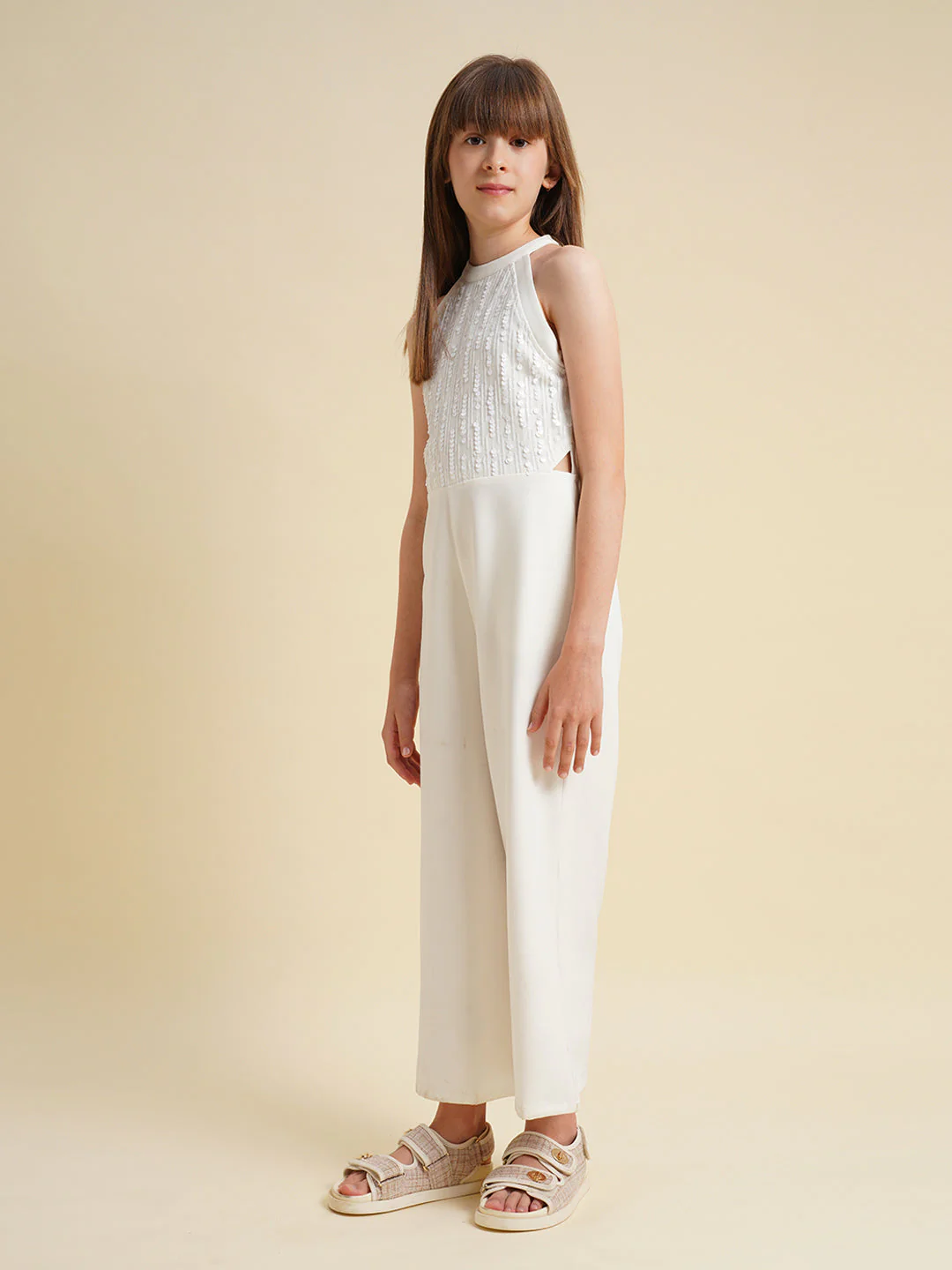Girls White Embellished Jumpsuit - Image 2