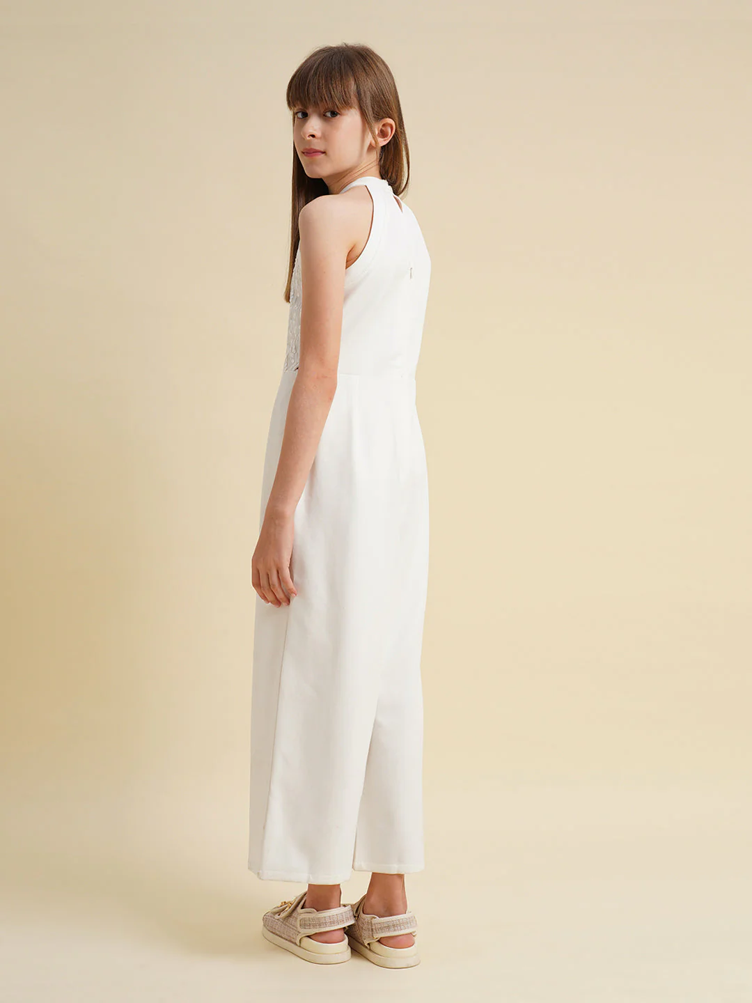 Girls White Embellished Jumpsuit - Image 3