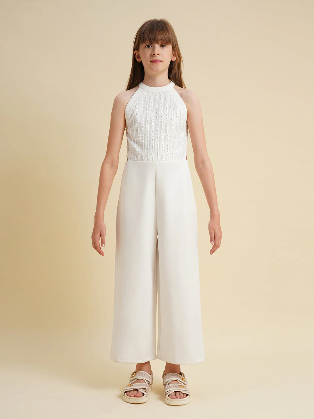 Girls White Embellished Jumpsuit - Image 8