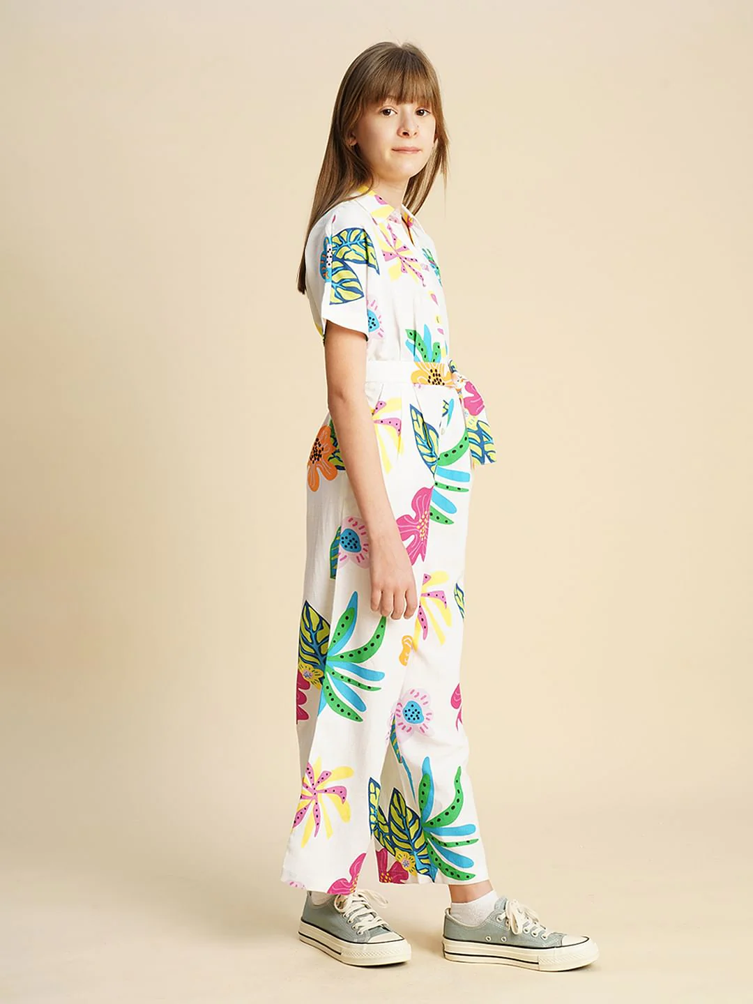 Girls White Printed Jumpsuit - Image 2
