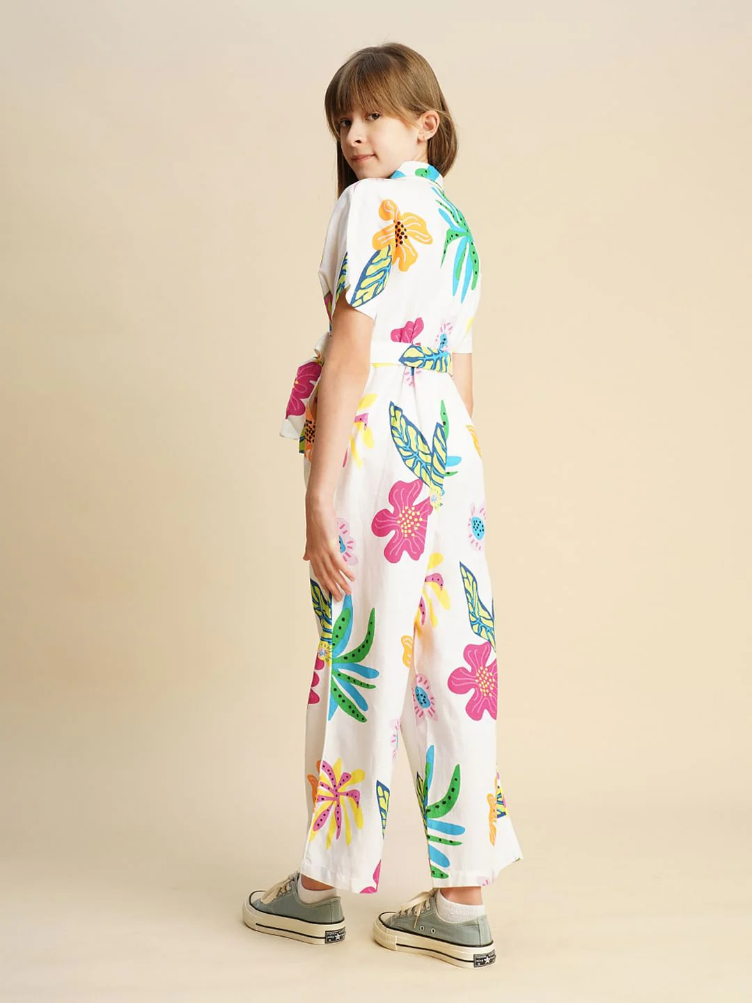 Girls White Printed Jumpsuit - Image 3