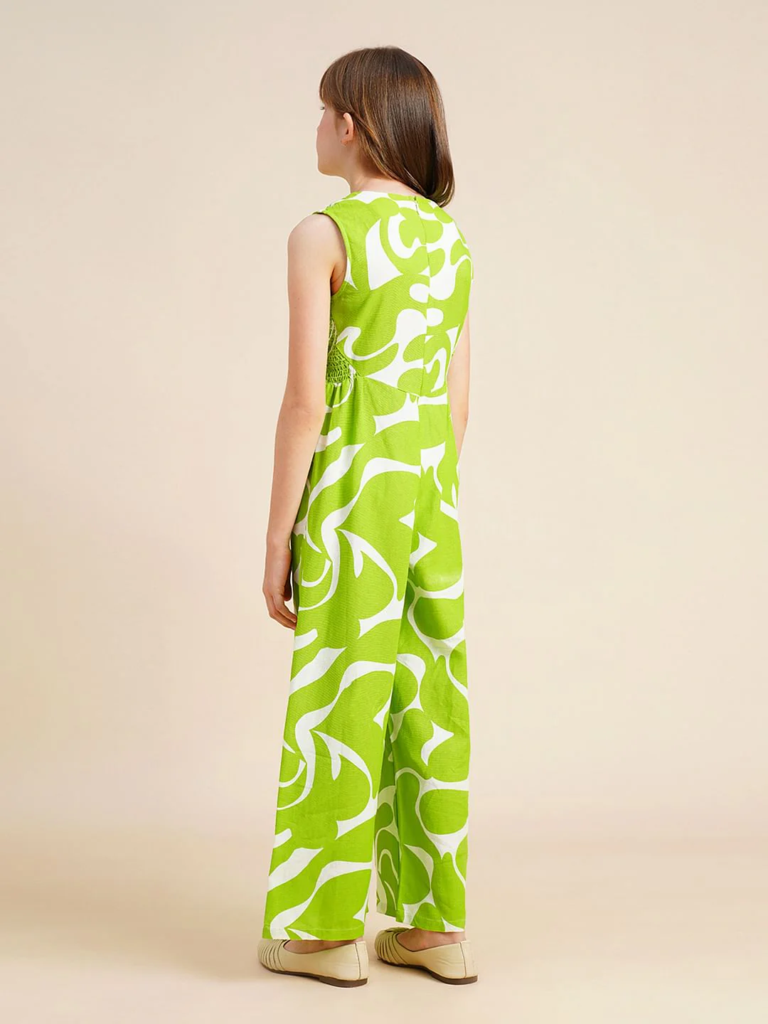 Girls Green Printed Jumpsuit - Image 3