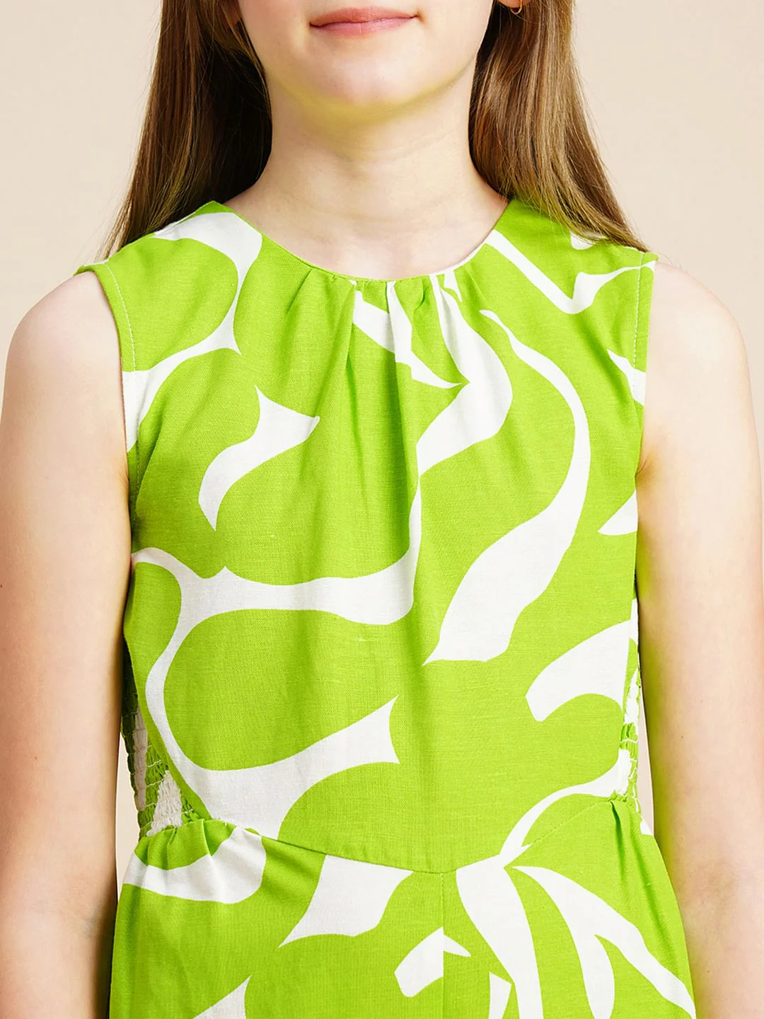 Girls Green Printed Jumpsuit - Image 4